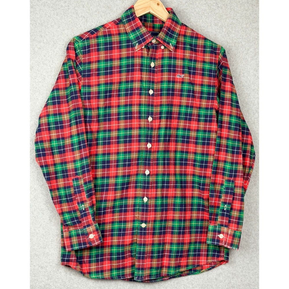 Vineyard Vines Button-Down Boys L Red Plaid Whale Shirt Button-down